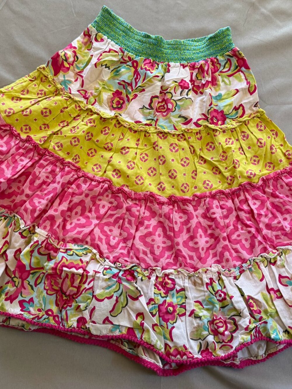 1989 Place Size 8 Girl's Ruffled Multicolored Peasnat Skirt 100% Cottton